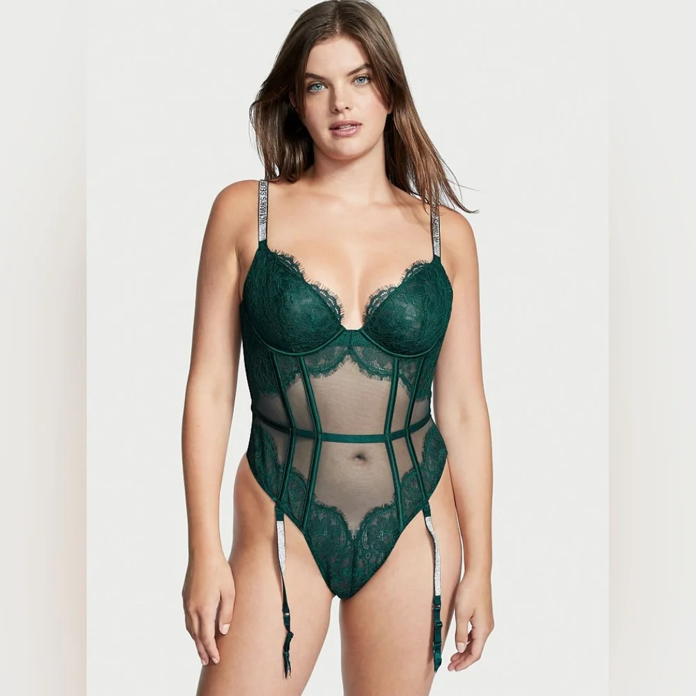 Victoria's Secret | Intimates & Sleepwear | Victorias Secret Very Sexy  Shine Strap Lace Teddy Garters Green Lingerie | Poshmark